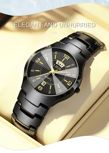 Reloj de cuarzo de cerámica de moda LIGE para mujer, reloj deportivo informal con fecha semanal, reloj creativo de acero resistente al agua para mujer