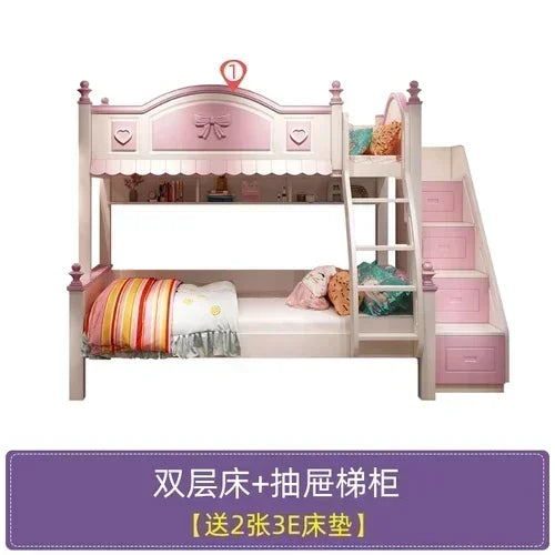 Cama infantil de madera para madres y niñas, edredones para bebés, cunas familiares, loft bajo, rosa, corrales para recién nacidos, litera para niños
