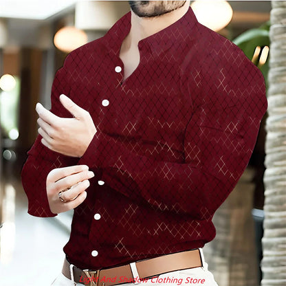 Camisa informal de hombre con estampado de cuadros, abotonada, ideal para vacaciones en Hawái. Manga larga, cuello alto, perfecta para primavera y otoño.