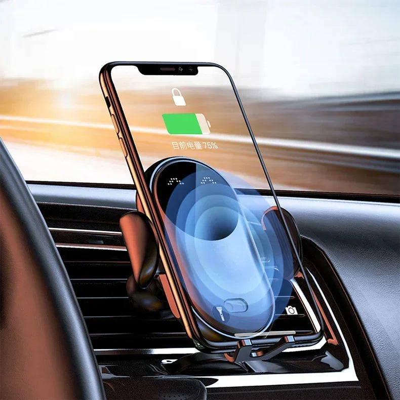 Soporte de carga inalámbrica para coche con inducción infrarroja y abrazadera para rejilla de ventilación, compatible con iPhone 16~12 Pro Max y Samsung Galaxy S25/S24. Carga rápida.