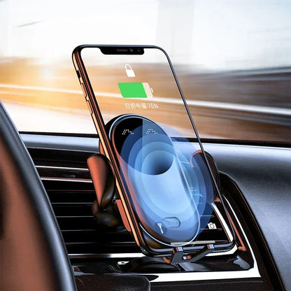 Soporte de carga inalámbrica para coche con inducción infrarroja y abrazadera para rejilla de ventilación, compatible con iPhone 16~12 Pro Max y Samsung Galaxy S25/S24. Carga rápida.