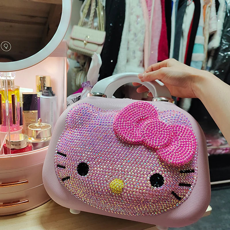 Maleta original de Hello Kitty con dibujos animados, estuche de viaje para cosméticos, gran capacidad, multifuncional, sencilla, con cerradura, bonitos regalos hechos a mano.