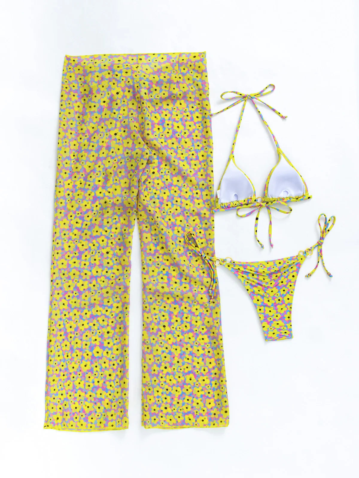 2025 Elegante conjunto de bikini negro con braguita transparente Estilo urbano Ropa de playa Pared blanca Ligero y transpirable Playa de verano