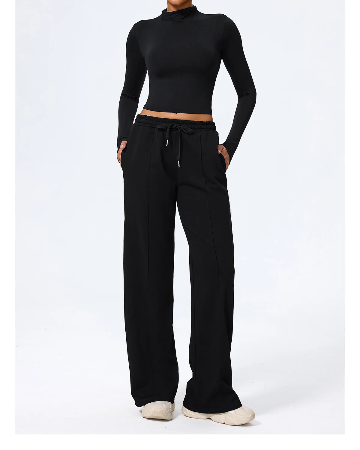 Pantalones largos de yoga para mujer, cálidos para invierno y otoño, para gimnasio, entrenamiento, estilo holgado, deportivos, de cintura alta, con cordón ajustable.