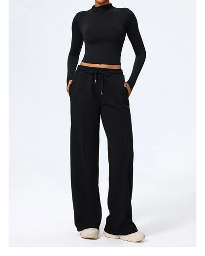 Pantalones largos de yoga para mujer, cálidos para invierno y otoño, para gimnasio, entrenamiento, estilo holgado, deportivos, de cintura alta, con cordón ajustable.