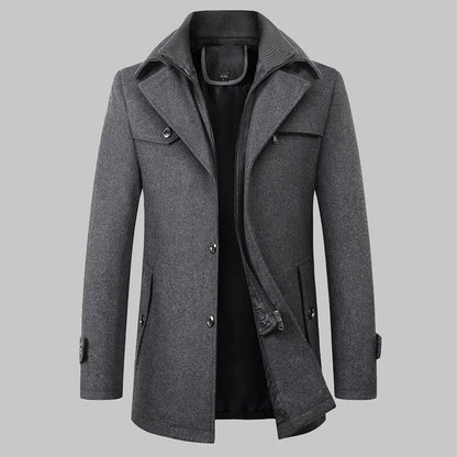 2025 High quality men's wool coat medium length double collar winter plus cotton thickened wool coat men's coat