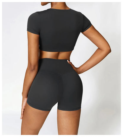 2PCS Seamless Yoga Set Women Workout Set Sportswear Gym Clothing Fitness Long Sleeve Crop Top High Waist Leggings Sports Suits