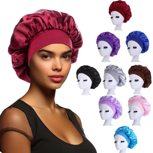 Gorro de dormir para mujer, gorro de seda satinado de doble capa, ajustable, para ducha, para cabello rizado, accesorios de peinado.