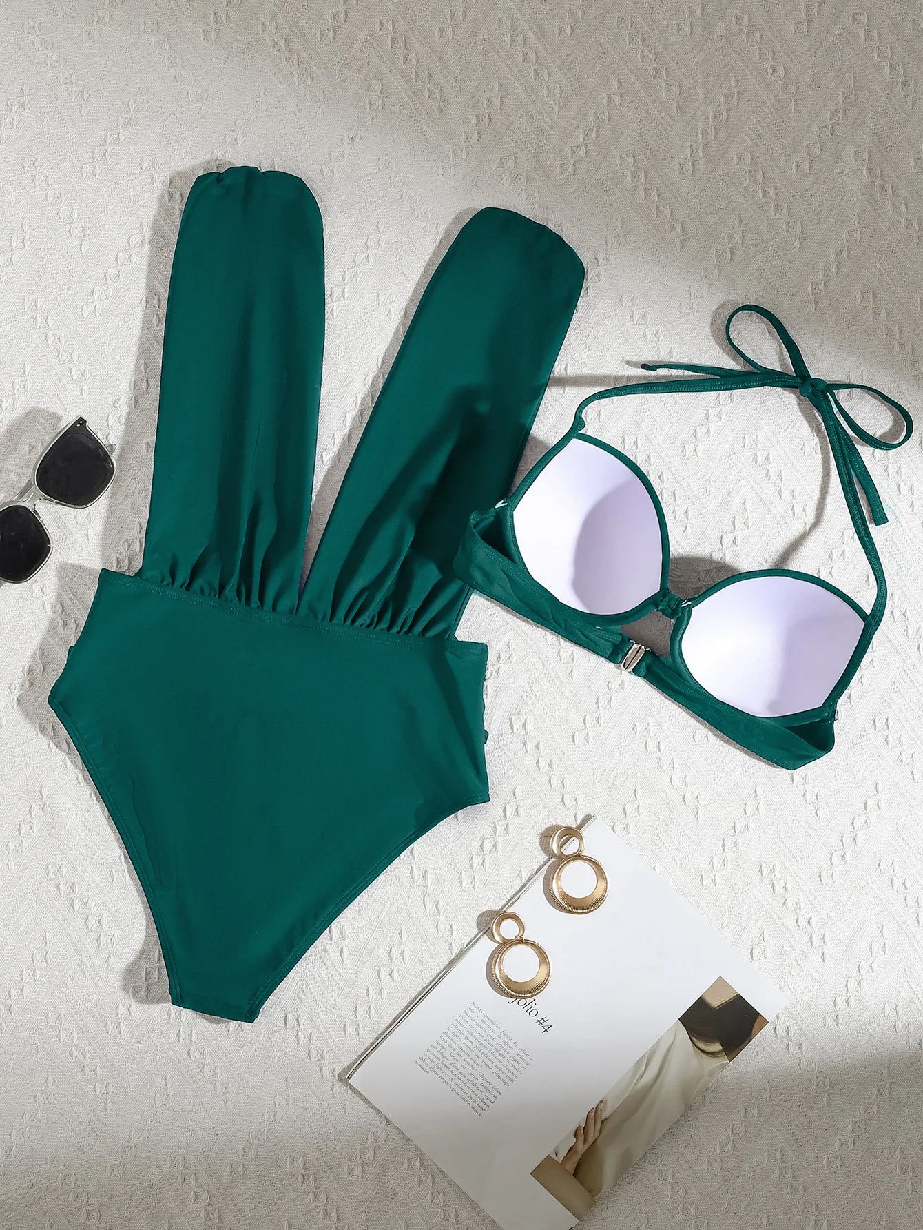 Conjunto de bikini de dos piezas con cuello halter para mujer, bañador sexy liso, push up ajustado, sin espalda, traje de baño de verano para playa, 2025