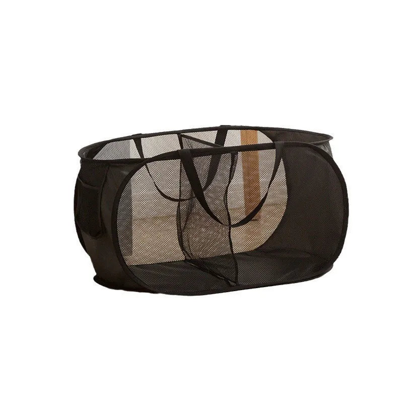Cesta de lavandería plegable y duradera, cesta de lavandería de malla desplegable con bolsillo lateral, cesta de almacenamiento de ropa plegable con refuerzo