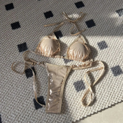 Traje de baño bikini sexy con perlas brillantes, gran oferta de la temporada, nuevo traje de baño cruzado, elegante diseño luminoso, ropa interior femenina atractiva