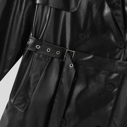 Abrigo INCERUN para hombre, de piel sintética lisa, con solapa, manga larga, estilo gabardina informal, estilo punk urbano, cortavientos.