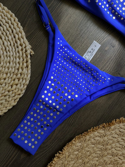 Bikini de diamantes 2025, bañador sexy para mujer, bikini bandeau con efecto push up, bañador femenino brillante, traje de baño floral, ropa de playa
