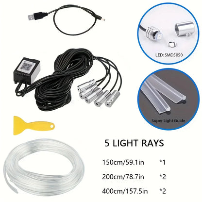 Tira de luz ambiental LED 5 en 1 para interior de coche, 6 m, fibra óptica, Nelon, kit de iluminación, control remoto por aplicación, lámpara decorativa para coche