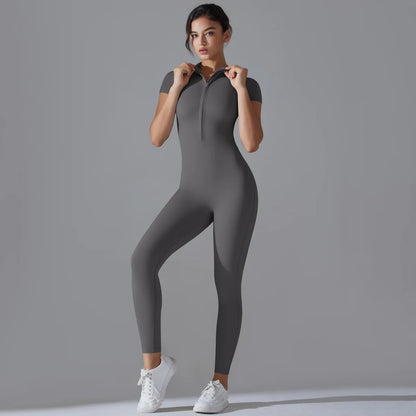 Women Zipper Bodysuits Fitness Sports Bodysuit Yoga Suit Breathable Quick Drying Sports Yoga Clothing Women Gym Push Up Workout