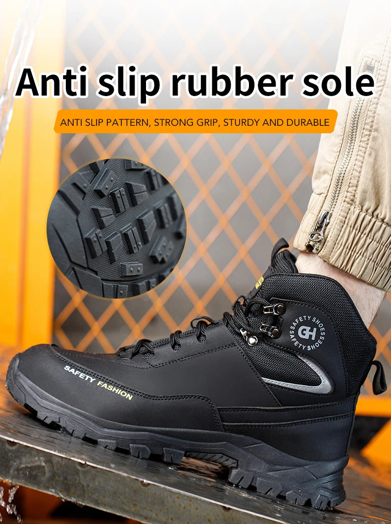 Zapatos de seguridad para hombre con puntera de acero, botas impermeables, a prueba de pinchazos y antigolpes, zapatillas de trabajo para exteriores, zapatos de construcción.