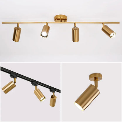 Iluminación para sala de estar, moderna y sencilla, foco LED dorado, foco de riel de latón, luz de techo para pared de fondo de habitación de guardarropa