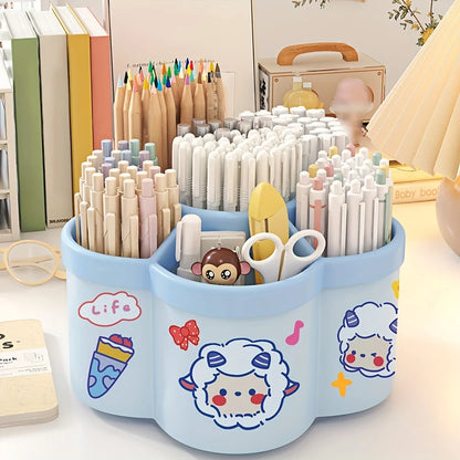 Organizador de escritorio giratorio con múltiples compartimentos, material PP duradero, ideal para organizar escritorios en dormitorios y oficinas.