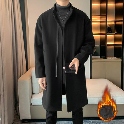 2025 Autumn Winter Men Long Coat Windbreaker Casual Loose  Solid Color Trench Men Fashion Korean Style Mens Jackets Outerwear
