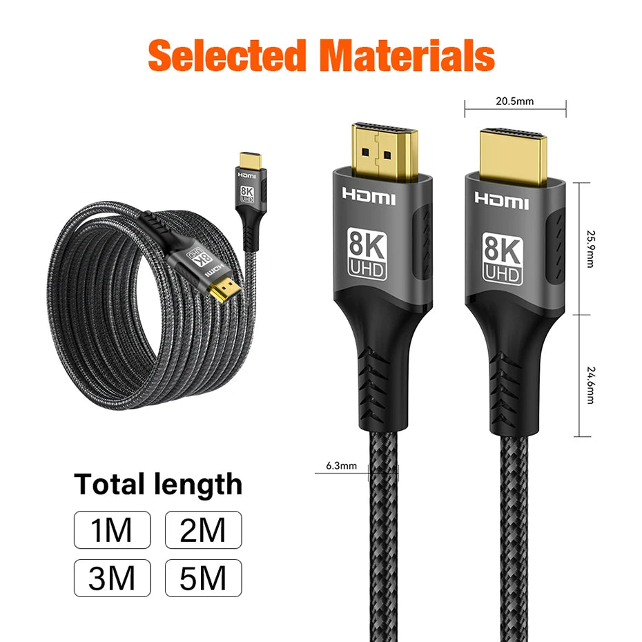 Cable HDMI 2.1 de 1/2/3/5 metros de longitud para PS5, Xbox, webcam, videocámara, TV Box, Fire Stick, portátil, HDCP, eARC, 8K 60 Hz, 4K 120 Hz