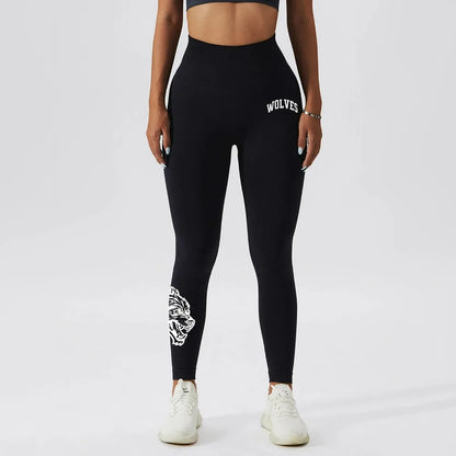 Pantalones de yoga para mujer con estampado de cabeza de lobo en color sólido, tejido de alta calidad, suaves, que no se arrugan, para fitness, correr y entrenamiento.