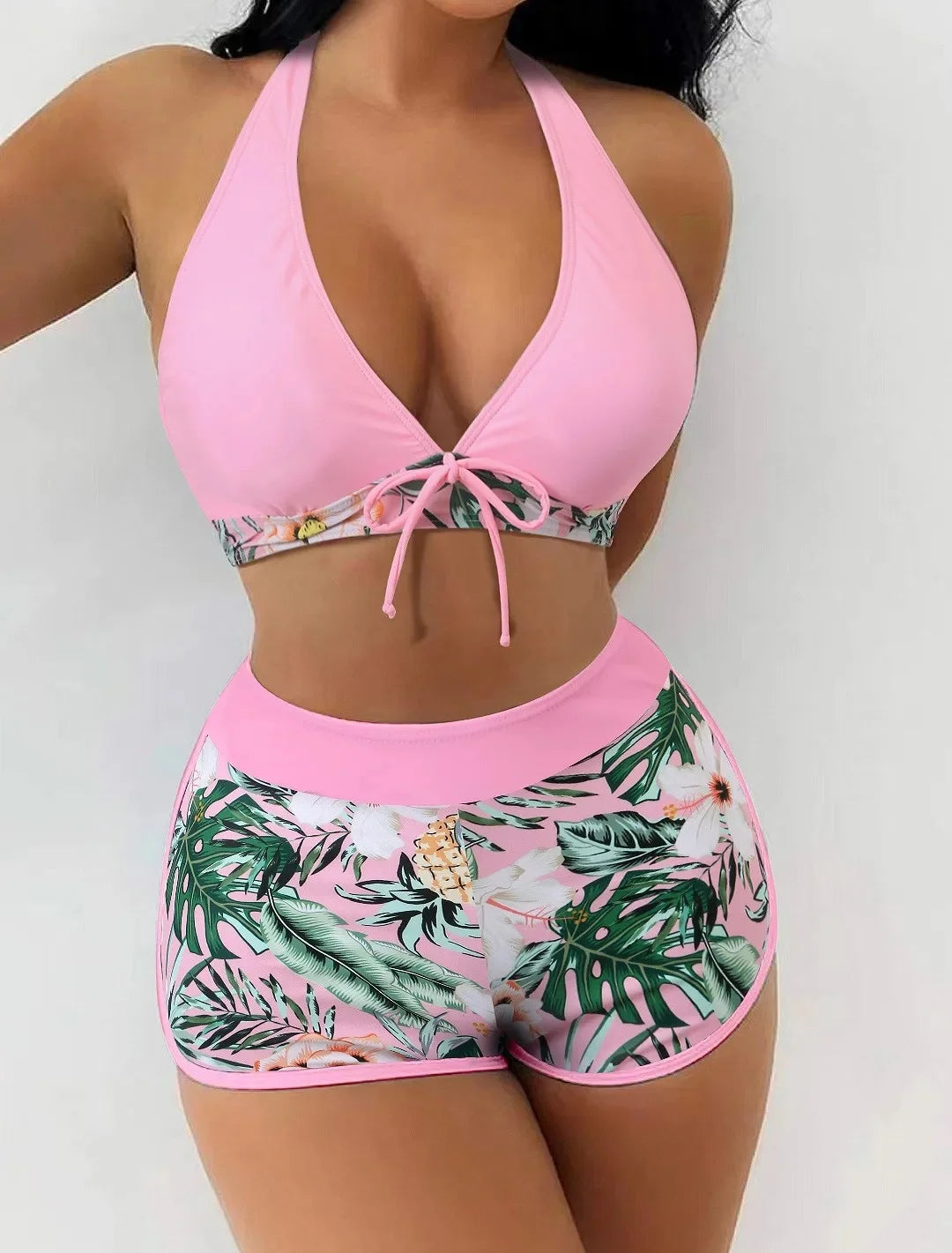 Conjunto de bikini con cuello halter y estampado sexy, traje de baño de cintura alta para mujer, recién llegado, gran oferta de la temporada, diseño dividido moderno
