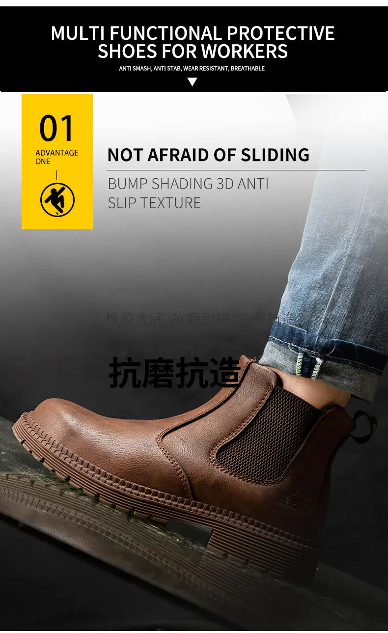 Zapatos de seguridad antideslizantes para hombre, botas de trabajo con puntera de acero, calzado de protección indestructible, botas de construcción antiaplastamiento, impermeables.