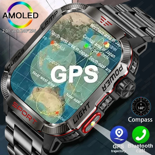 Nuevo reloj inteligente militar con GPS para Huawei y Xiaomi, linterna, brújula, resistente al agua, rastreador deportivo para exteriores, Bluetooth y llamadas.