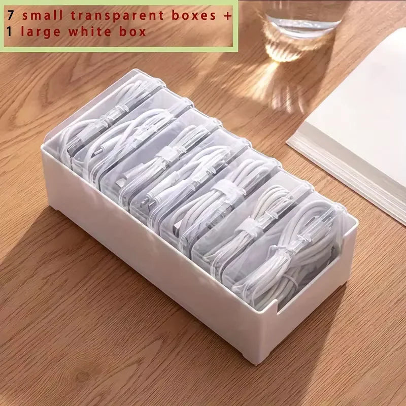 Organizador de cables, caja de almacenamiento, plástico duradero, suministros de oficina diarios, artículos diversos, gestión de cables de carga y dispositivos móviles, almacenamiento