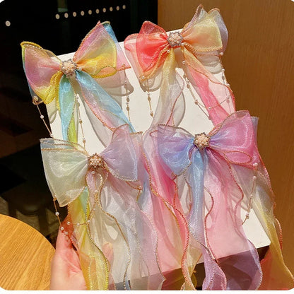 Accesorios para el cabello de moda para niñas, lindas y coloridas horquillas con lazo de gasa, pinzas para el cabello para niñas, accesorios para el cabello, horquillas.