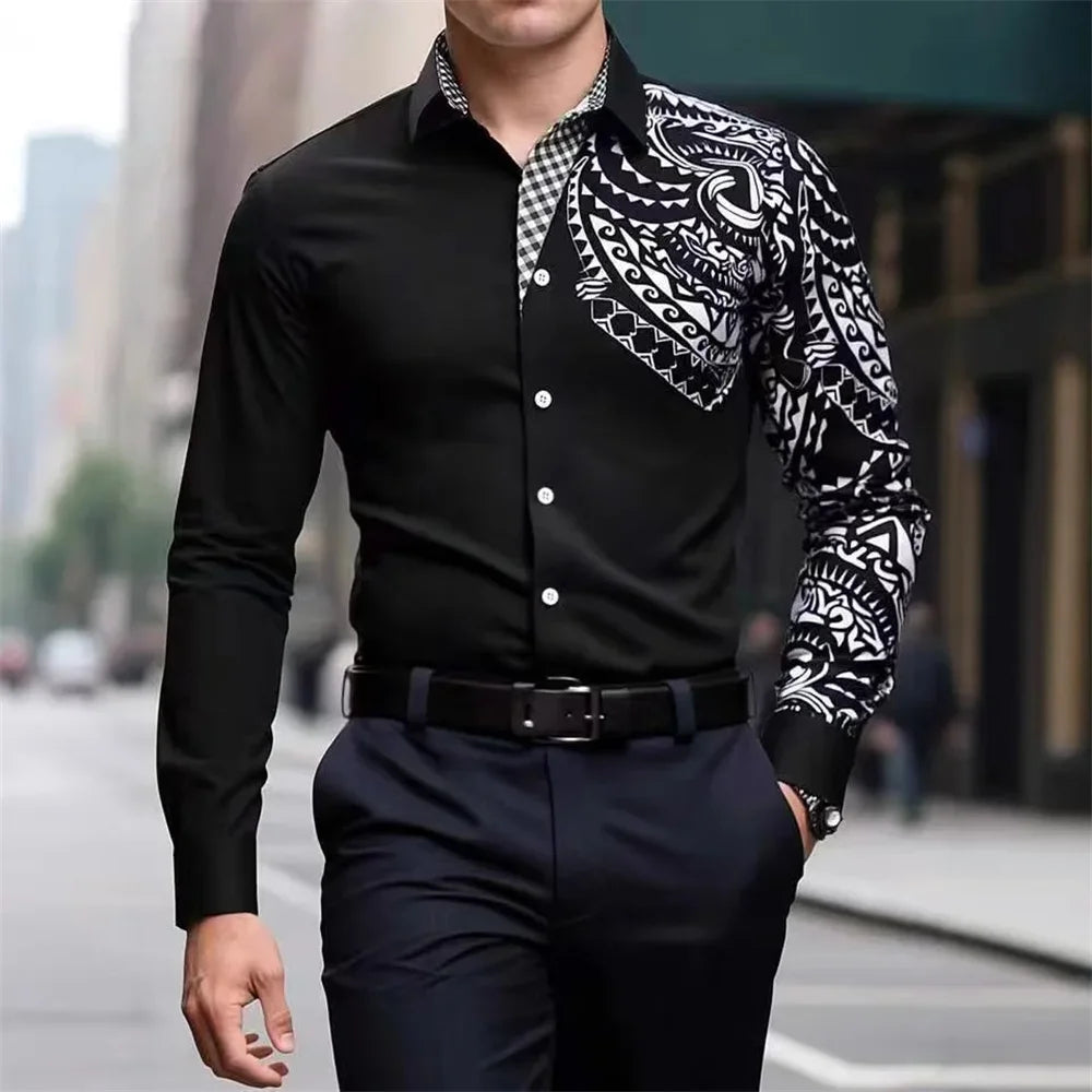 Camisa de manga larga de negocios para hombre, de alta calidad, cómoda, con botones, estilo elegante y a rayas.
