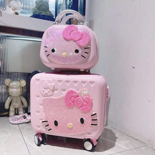 Maleta original de Hello Kitty con dibujos animados, estuche de viaje para cosméticos, gran capacidad, multifuncional, sencilla, con cerradura, bonitos regalos hechos a mano.