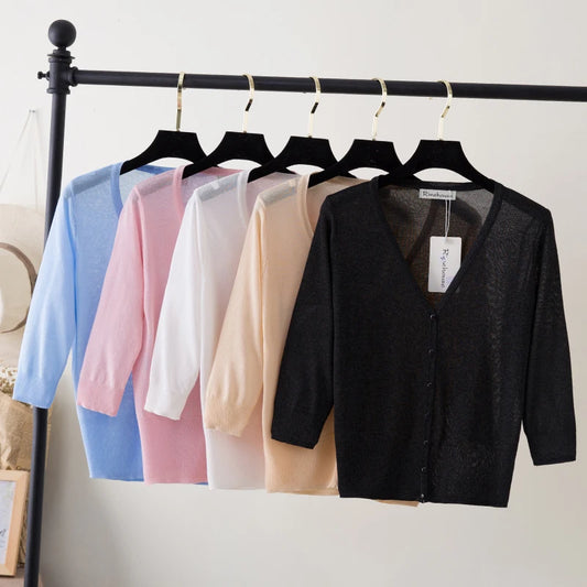 Cárdigan básico de verano para mujer y niña, suéteres de punto para mujer, top corto de ganchillo, bolero negro, jersey para mujer