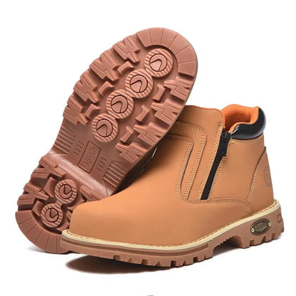 Zapatos de trabajo para hombre 2025, zapatos de seguridad impermeables, botas de cuero anti chispas, zapatos de soldador anti perforaciones y antideslizantes.