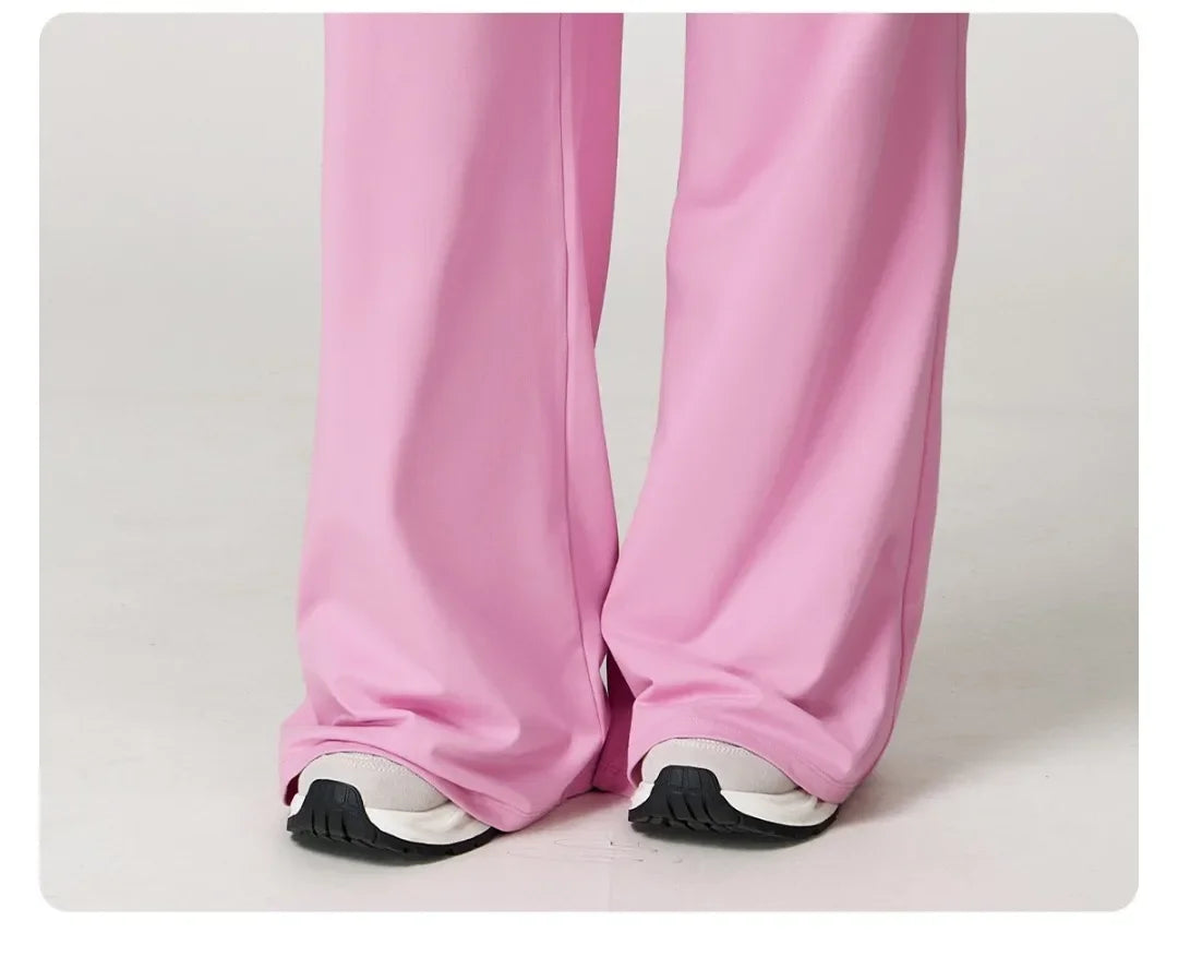 Pantalones de yoga deportivos para mujer, holgados, de pierna ancha, finos, transpirables, con cordón elástico y diseño caído.