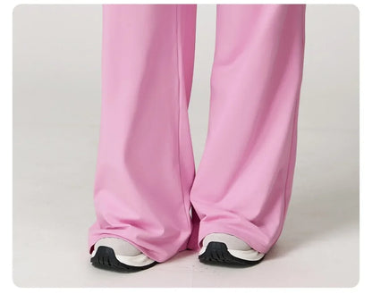 Pantalones de yoga deportivos para mujer, holgados, de pierna ancha, finos, transpirables, con cordón elástico y diseño caído.