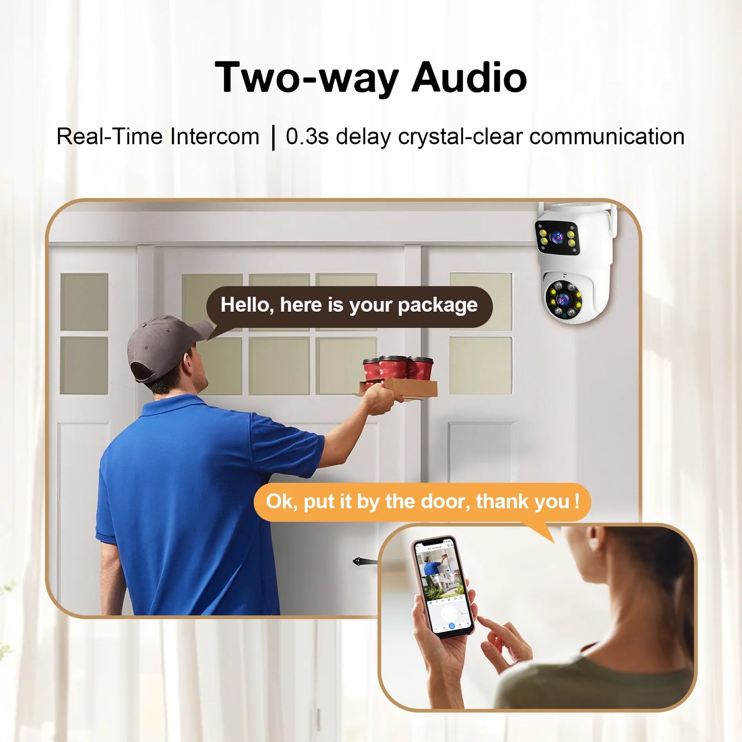 Cámara de seguridad exterior Tuya WiFi PTZ de 10 MP con doble lente, pantalla dual 4K, seguimiento automático y monitoreo de videovigilancia.