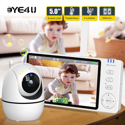 Monitor de bebé con video de 5 pulgadas y cámara PTZ con zoom, cámara de vigilancia con sensor de temperatura y canción de cuna.