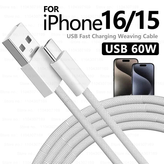 Cable de carga rápida USB a USB-C Carplay original de 60 W para Apple iPhone 16 Pro Max 15 Plus, cable de carga tipo C para Xiaomi Samsung