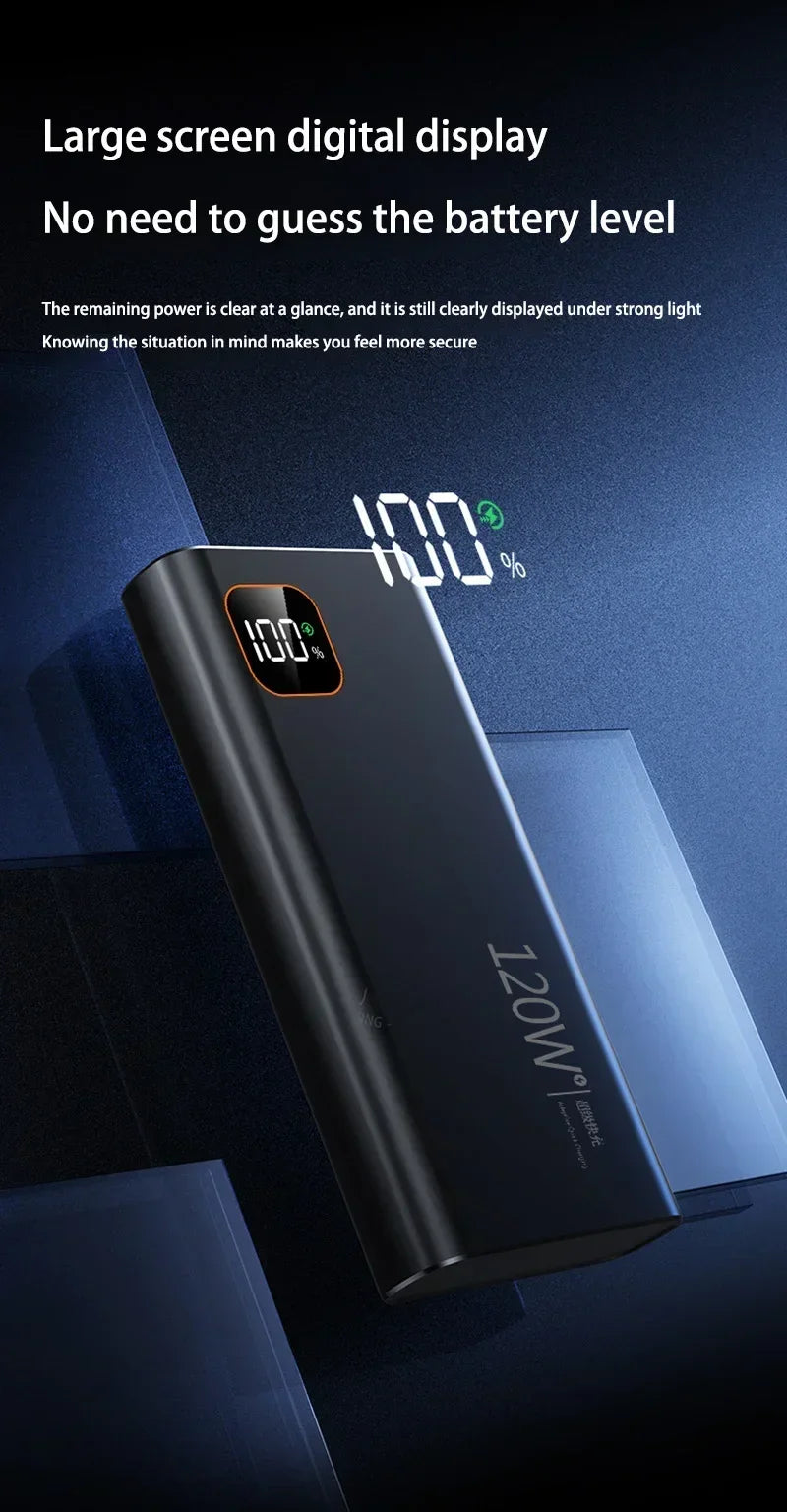 Batería externa portátil Xiaomi de 500.000 mAh y 120 W con carga ultrarrápida y gran capacidad, con pantalla digital para iPhone y Samsung.