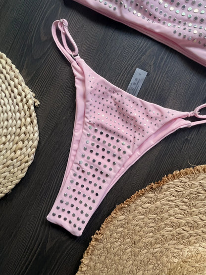 Bikini de diamantes 2025, bañador sexy para mujer, bikini bandeau con efecto push up, bañador femenino brillante, traje de baño floral, ropa de playa