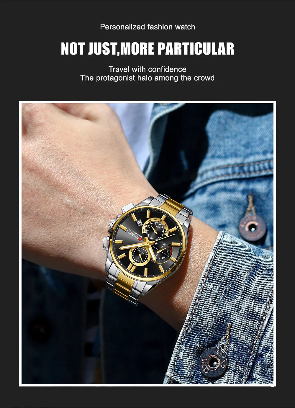 CURREN - Reloj cronógrafo de acero inoxidable para hombre con manecillas luminosas, tres subesferas, fecha automática, diseño moderno, de cuarzo