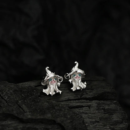 Pendientes de plata de ley 925 con forma de sombrero mágico y fantasma para mujeres y niñas, con personalidad, estética y accesorios de joyería de Halloween.