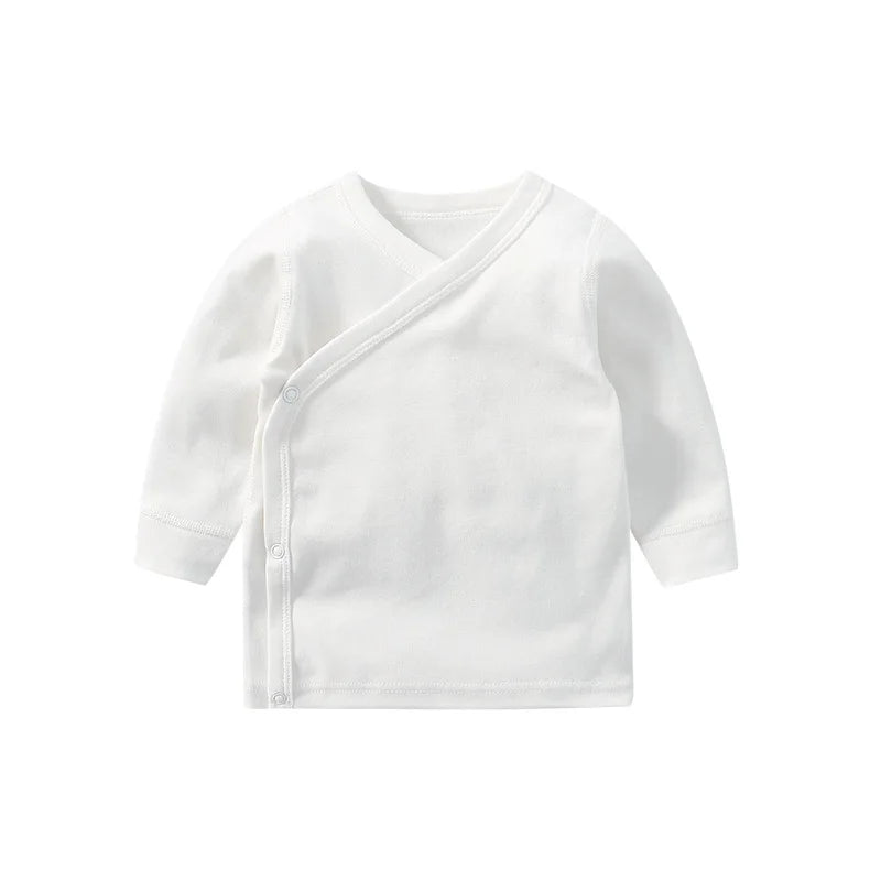 Conjunto de ropa para bebé, niño y niña, camiseta de manga larga de algodón con botones abiertos, pantalones de color liso, conjuntos de primavera para bebé.