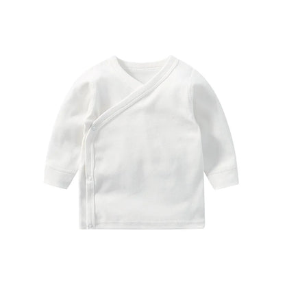 Conjunto de ropa para bebé, niño y niña, camiseta de manga larga de algodón con botones abiertos, pantalones de color liso, conjuntos de primavera para bebé.