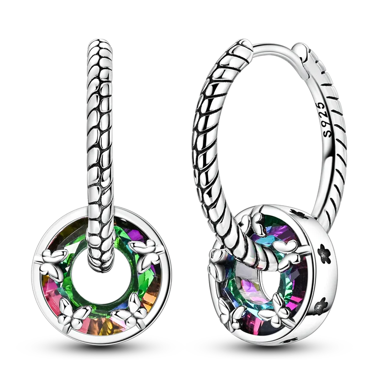 Pendientes brillantes de plata de ley S925 para mujer, con circonitas de colores, diseño de insecto, ideal como regalo de aniversario de boda.