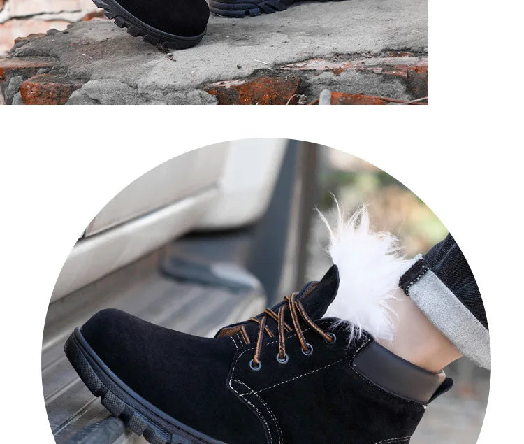 Snow Boots Men's Winter Fur Integrated Men's Shoes Fleece Thickened Warm Labor Insurance Shoes