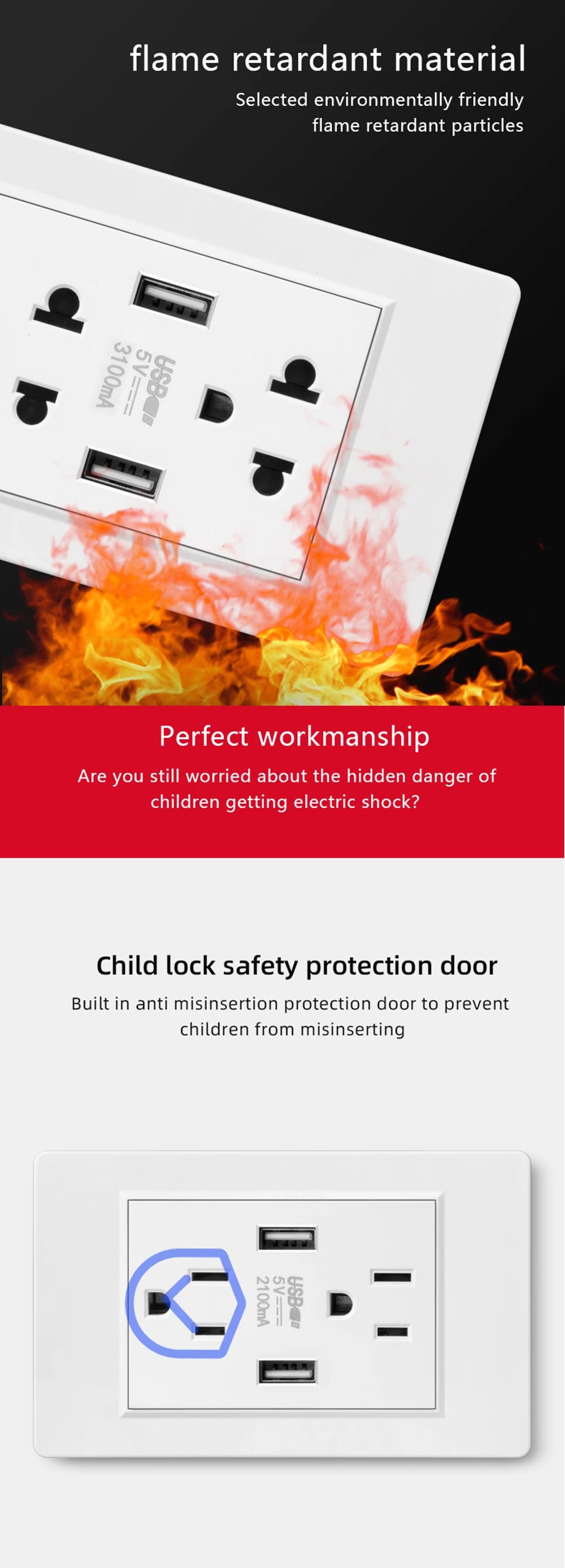 Adaptador de enchufe Herepow serie 118, enchufe de pared estándar americano con doble puerto USB, para electrodomésticos inteligentes, tipo C, carga rápida de 3,1 A.