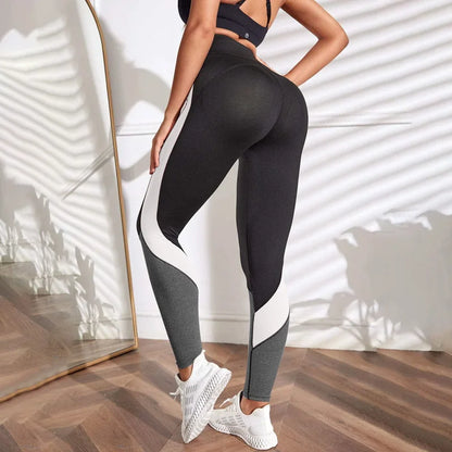 Leggings de yoga de cintura alta con bloques de color para mujer, leggings de entrenamiento con control de abdomen para mujer