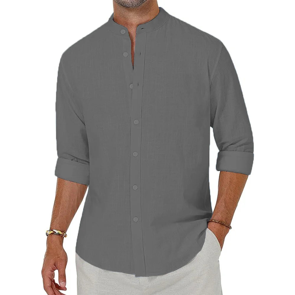 Camisas de lino y algodón para hombre, camisas de manga larga con botones y cuello Henley, camisas playeras hawaianas, blusas casuales para vacaciones para hombre